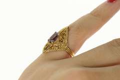 14K Yellow Gold Oval Amethyst Ornate Filigree Statement Ring