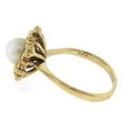 Fancy Yellow Gold Pearl Ring with Border