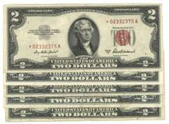 Five (5) Series of 1953/63 $2 Red Seal STAR notes