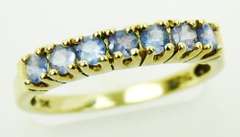10K Band of 7 Round Tanzanites, Size 7
