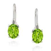 Silver Genuine Peridot Stone Oval Prong Set LeverBack Lever Back Earrings