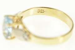 9K Yellow Gold Blue Topaz Diamond Two Tone Statement Ring
