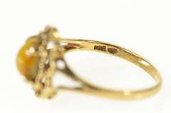 10K Yellow Gold Oval Tiger's Eye Cabochon Scalloped Cocktail Ring