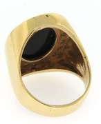 Remarkable Yellow Gold Black Onyx and Diamond Men's Ring