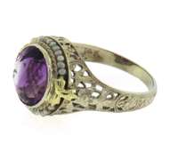 Wonderful White Gold Amethyst and Seed Pearl Ring