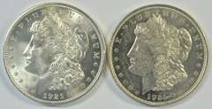 2 1921 Morgan Silver Dollars: a Gem BU and a Prooflike BU