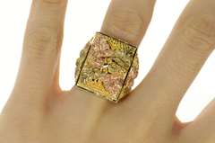 10K Yellow Gold Elaborate Black Hills Leaf Squared Cluster Ring