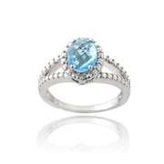 Sterling Silver 1.5ct Swiss Blue Topaz & Diamond Accent Split Band Oval Ring
