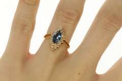 14K Yellow Gold Marquise Blue Topaz Diamond Halo Ring