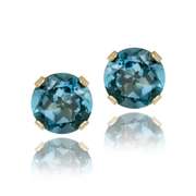 14K Yellow Gold 2.1ct London Blue Topaz Stud Earrings, 6mm