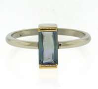 Handsome White Gold Emerald Tourmaline Bar Set Ring