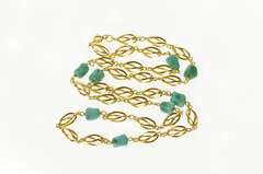 18K Yellow Gold Retro Turquoise Twist Link Statement Chain Necklace