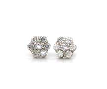 Glittering Platinum Round Brilliant Cut Diamonds & Moissanite Mixed Cluster Earrings