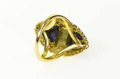 18K Yellow Gold Lapis Lazuli 0.84 Ctw Diamond Cocktail Ring