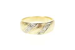 14K Yellow Gold Retro Diamond Striped Textured Wedding Band Ring