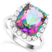 STERLING SILVER RING 10*12 MM CUSHION CUT MYSTIC GEMSTONE ENGAGEMENT RING