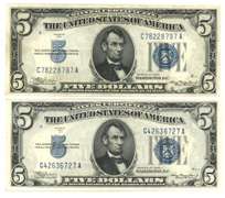 1934 & 1934-A $5 Silver Certificates in Crisp conditions