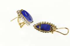 14K Yellow Gold Lapis Lazuli Diamond Halo French Clip Earrings