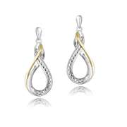 Sterling Silver Diamond Accent Two-Tone Twisted Teardrop Dangle Earrings