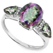 3.04 CT MYSTIC GEMSTONE & DIAMOND STERLING SILVER RING