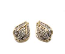 Glamorous Yellow Gold Pear Shaped Diamond Cluster Earrings