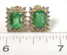 Bold Emerald & Diamond Earrings in 18KT Yellow Gold