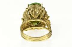 14K Yellow Gold Retro Ornate Nephrite Cabochon Floral Ring