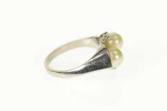 14K White Gold Retro Two Pearl Diamond Swirl Statement Ring