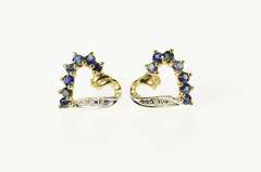 14K Yellow Gold Sapphire Diamond Accent Classic Heart Stud Earrings