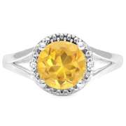 STERLING SILVER 1.90 CT DARK CITRINE & DIAMOND RING