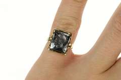 10K Yellow Gold Carved Hematite Intaglio Retro Statement Ring