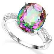 4.56 CT MYSTIC GEMSTONE & DIAMOND STERLING SILVER COCKTAIL RING