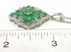 Enchanting Emerald Cluster Necklace in Platinum-Plated Silver