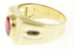 14K Yellow Gold Art Deco Oval Syn. Ruby Squared Statement Ring