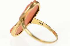 10K Yellow Gold Carved Coral Ornate Victorian Lady Cameo Ring