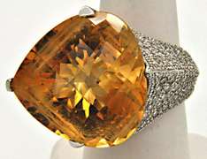 One of the Kind Special hand made Designed 18KT white gold Citrine and Diamond Ring