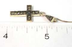 Dark Marcasite Cross Necklace in Sterling Silver