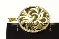 14K Yellow Gold Diamond Round Swirl Abstract Cut Out Circle Pendant