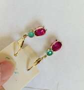 14kt Solid Gold, Ruby, & Emerald Earrings