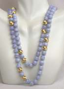 Majestic Blue Chalcedony Beads with Yellow Gold Beads Nekclace