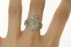 Sterling Silver Marquise Diamond Cluster Halo Cocktail Ring
