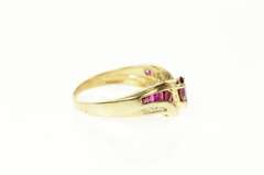 14K Yellow Gold Pear Syn. Ruby Diamond Chevron Statement Ring