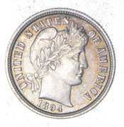 1894 Barber Head Silver Dime - Love Token - Uncirculated