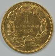 Lustrous 1874 US Type 3 $1 Gold Piece. Flashy