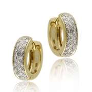 18K Gold over Sterling Silver Diamond Accent Huggies Hoop Earrings
