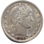 1892 Very Very Near Unc 1892 Barber Quarter