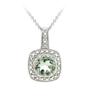 Sterling Silver Green Amethyst & Diamond Accent Square Pendant, 18"