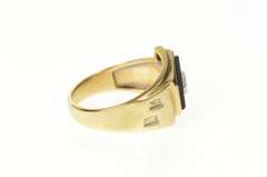 10K Yellow Gold Ornate Retro Squared Black Onyx Diamond Ring