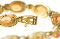 10K Yellow Gold Oval Mexican Fire Opal Diamond Tennis Bracelet