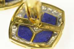 18K Yellow Gold Squared Lapis Lazuli Diamond Ornate Tuxedo Cuff Links